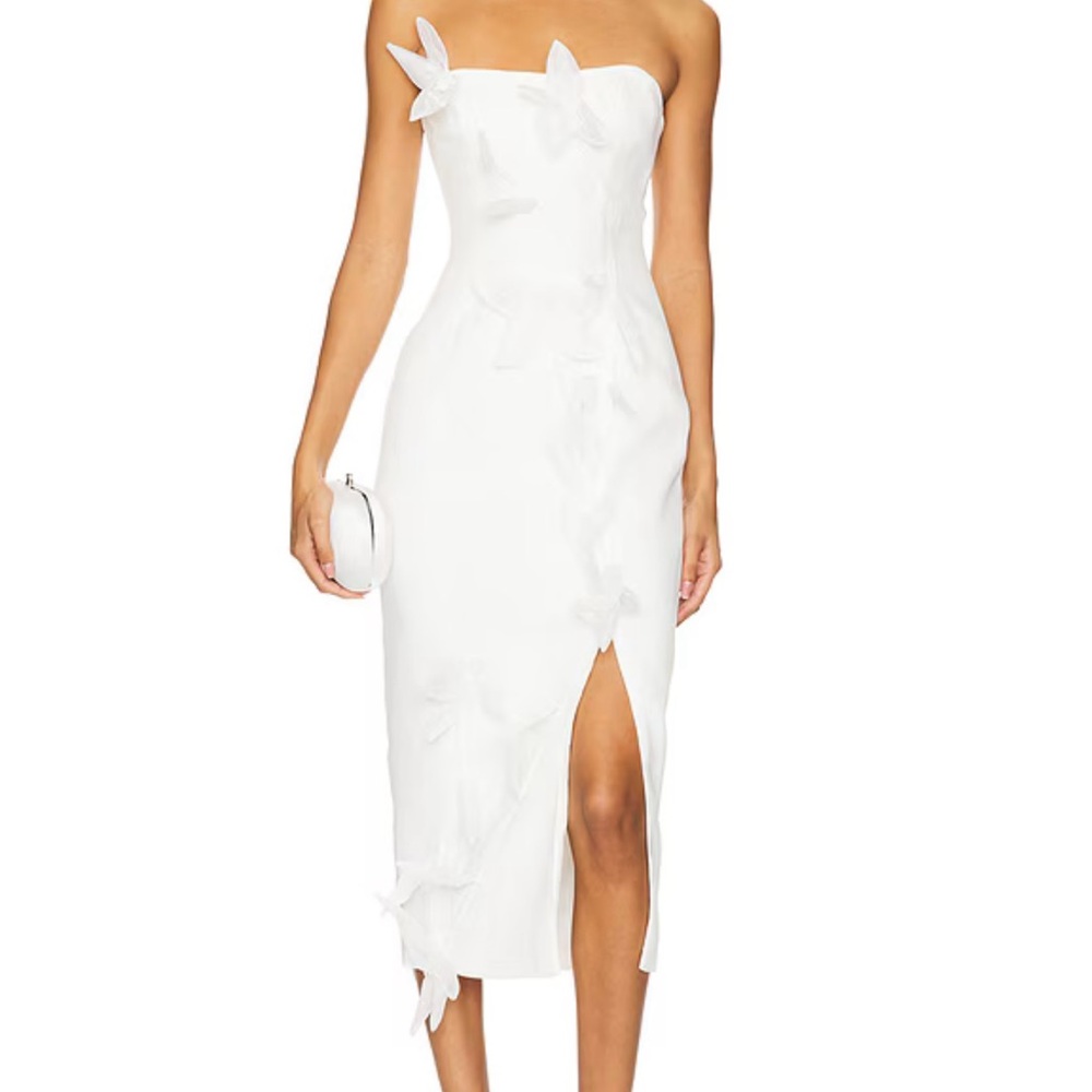 Elliatt White Strapless Midi Dress with Floral Accents